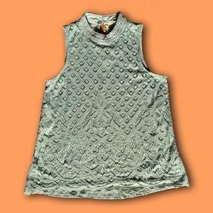 “Rewind” green lace tank top with collar detailing and knit lining